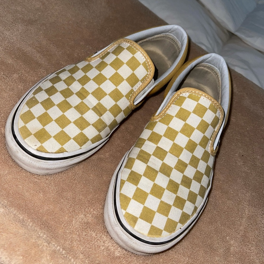 Mustard Checkered Slip on Vans